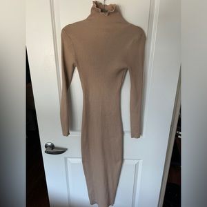 Missguided Tan Long Sleeve Turtle Neck Bodycon Maxi Dress